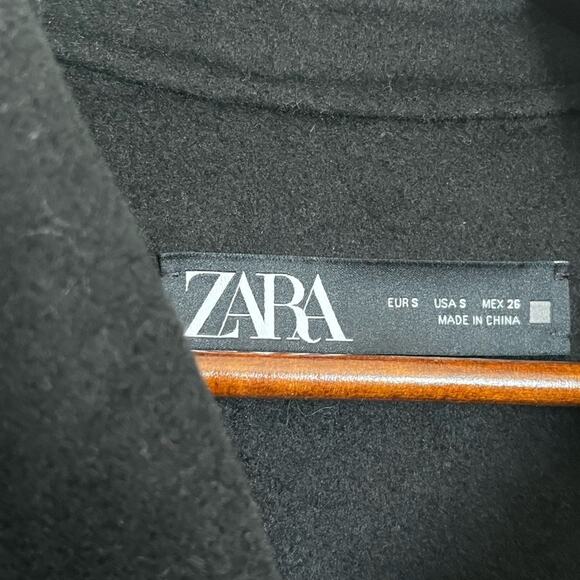 Zara Oversized Wool Blend Trench Coat Overcoat Double Breasted Scarf Black Small - Picture 7 of 10